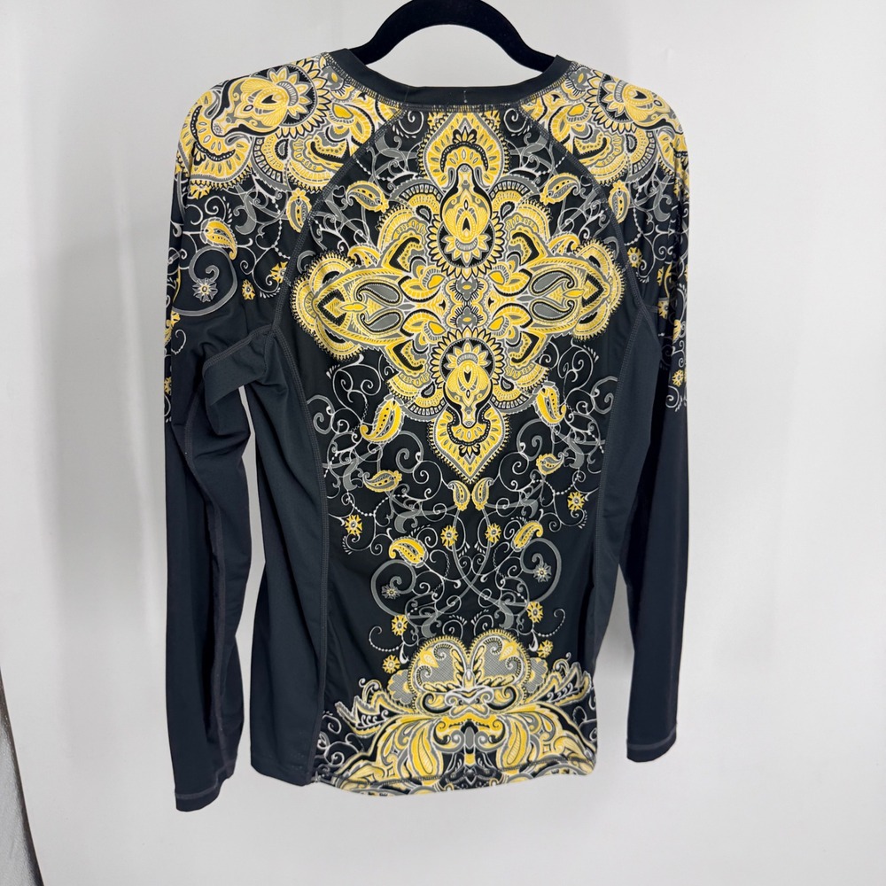 Athleta Pacifica Rashguard Long Sleeve Paisley Mandala Black Yellow 268486 S - Picture 6 of 9